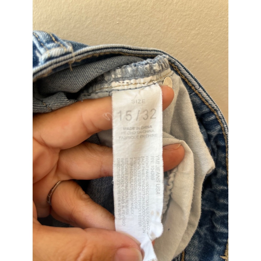 Sz 15/32 High Rise Dark Denim Stretch Distressed Shorts Dream Fit Pockets - Picture 6 of 9